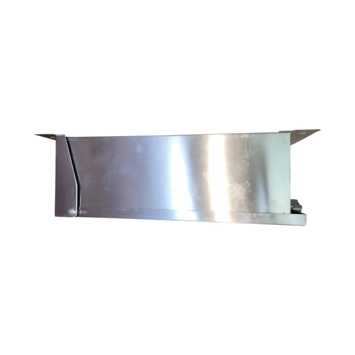 A stainless steel metal shelf bracket or support arm with a brushed metallic finish, shown against a plain white background.