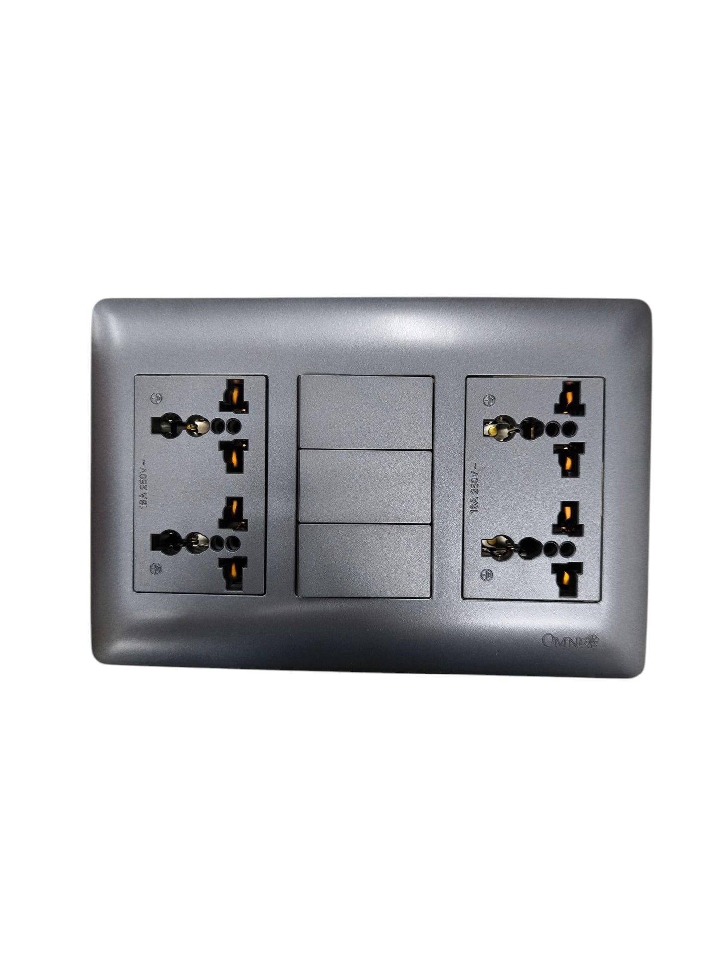 Omni 3 Gang 3 Way Switch with 4 Gang Universal Outlet with Ground Graphite Dark Gray 16A 250V DWP-119G+2XDWU-402G+3XDWS-223G
