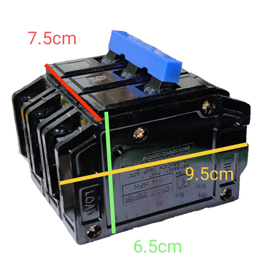 Electrical switch with measurements indicated on a white background Koten 100A 3Pole 10KAIC 220V Circuit Breaker 3 Phase Bolt On HPH3P100A for Safety Overload Electx Electrical SUpply