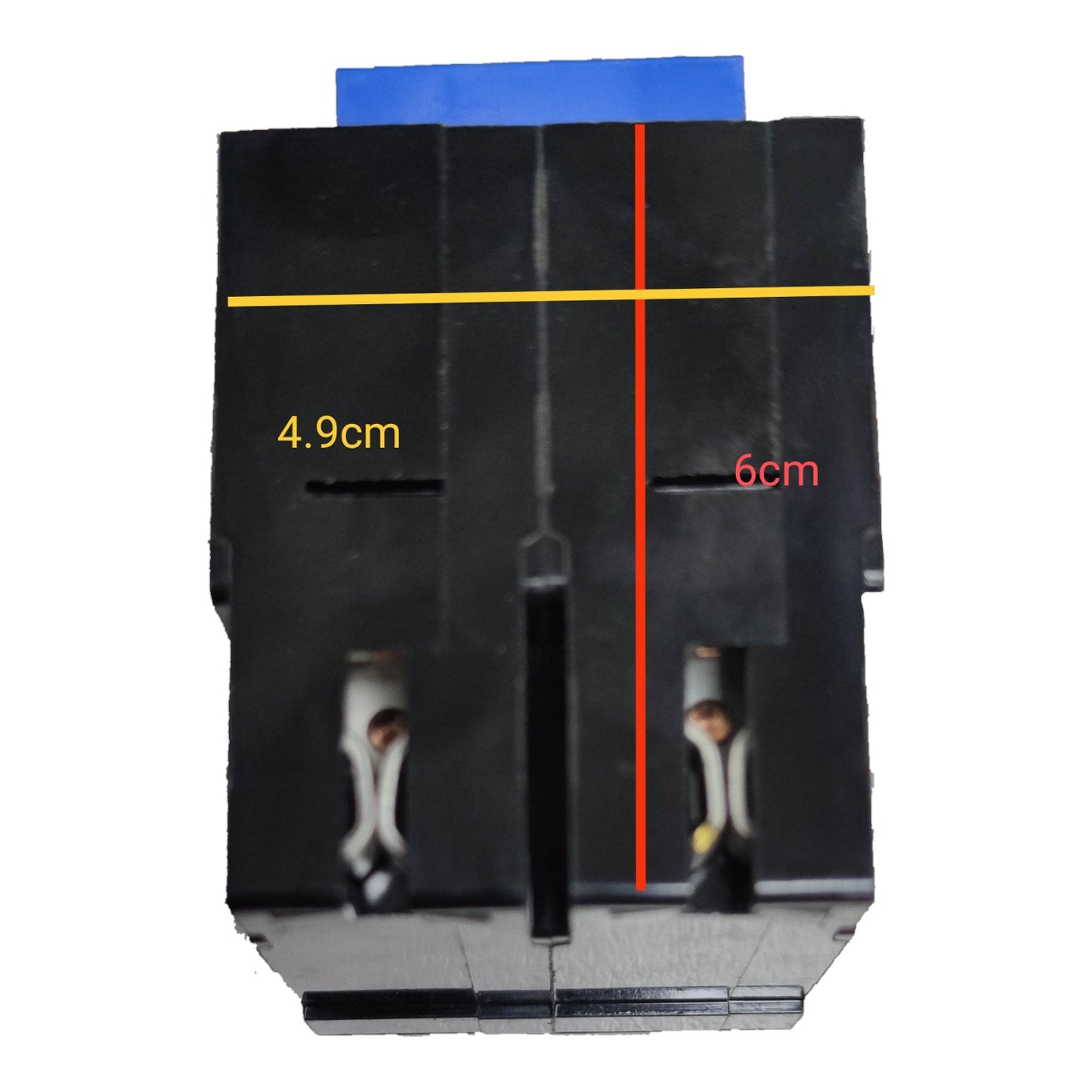 Black rectangular object with measurements on a white background Koten 50A 2 Pole 10KAIC 220V Circuit Breaker Single Phase Plug-in HPH-P50A2P For Safety Overload Easy Installation Electx Electrical Supply