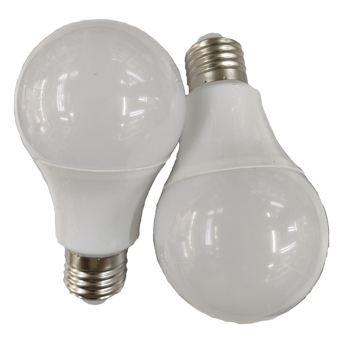 Two white light bulbs on a white background