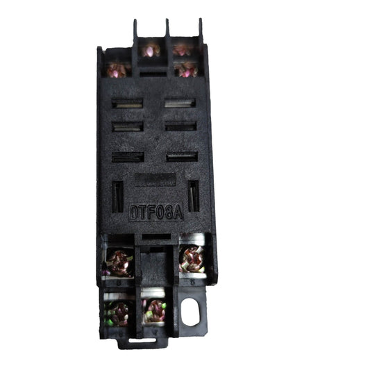 A black plastic electrical contactor or relay component with terminal blocks and metallic screw contacts, labeled DTF08A, shown on a plain white background.