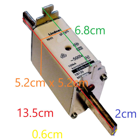 Lindner 200A NH-Type Fuse Link gG-gL 500V AC NH-1 Blade Fuse, Ceramic Fuse Electx Electrical Supply