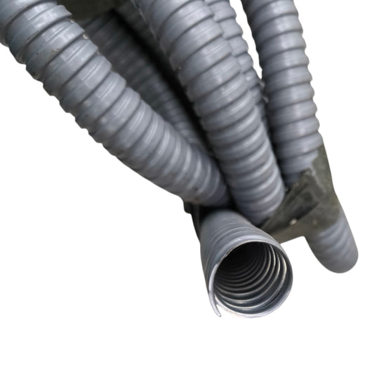 Gray flexible hose on a white background