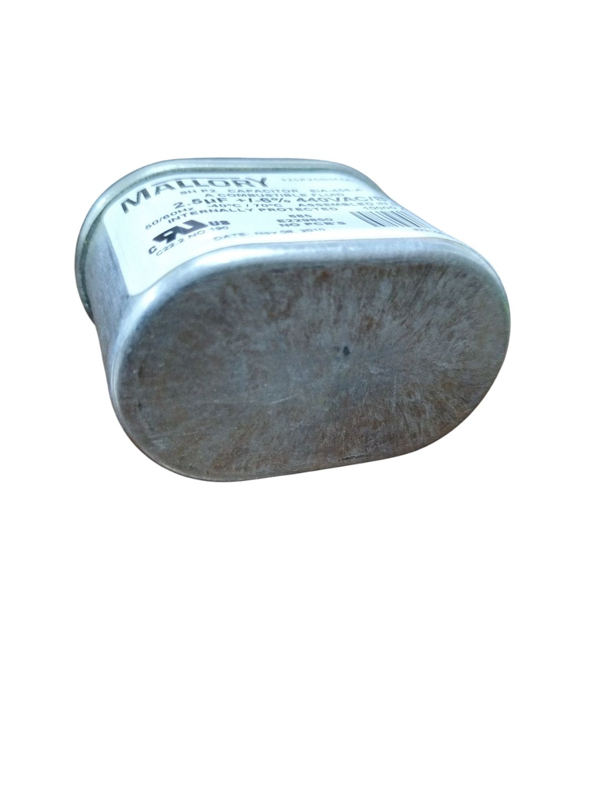 Mallory Oil-Filled Metallized Polypropylene Film Running Capacitor 2.5UF 440V AC 50/60Hz Cylindrical Aluminum Can, With Resin-Sealed Terminals, Assembled in MEXICO