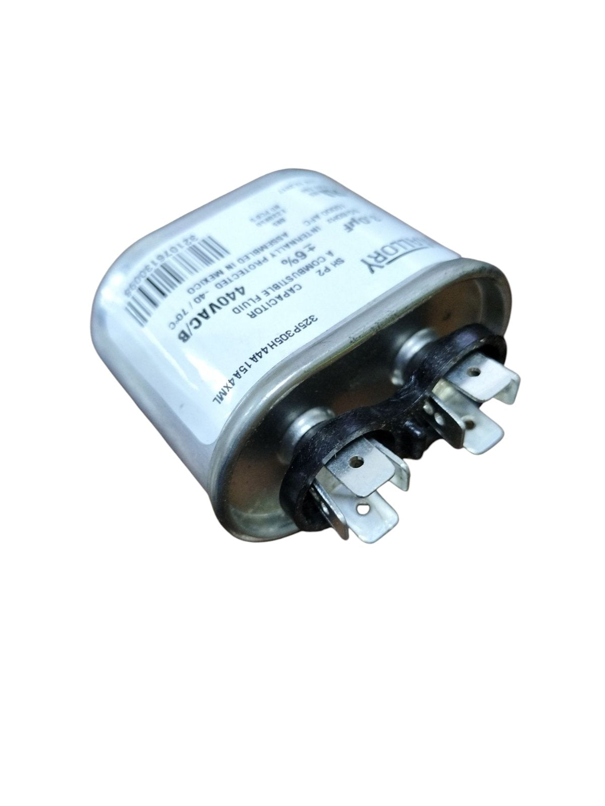 Mallory Oil-Filled Metallized Polypropylene Film Running Capacitor 3UF 440V AC 50/60Hz Cylindrical Aluminum Can, With Resin-Sealed Terminals, Assembled in MEXICO