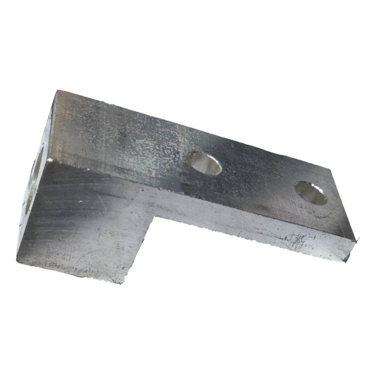 Metal bracket with two holes on a white background