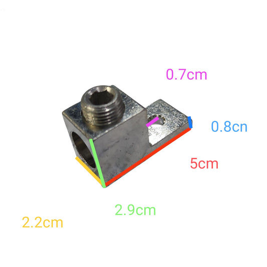 Metal component with dimensions labeled on a white background