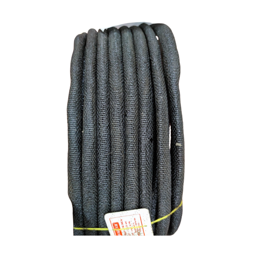 Coil of black braided mica electrical insulation tubing for high temperature wire protection