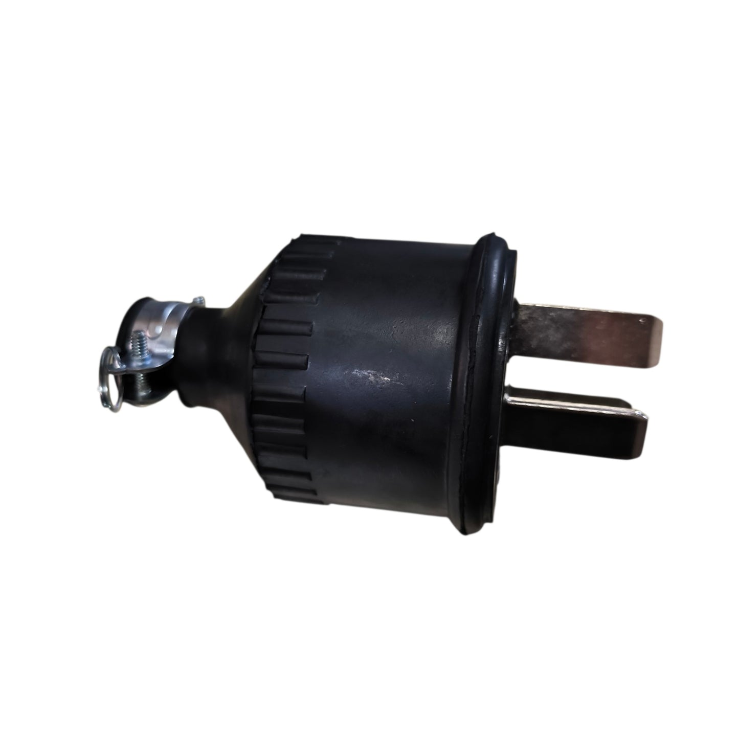 Black electrical plug on a white background