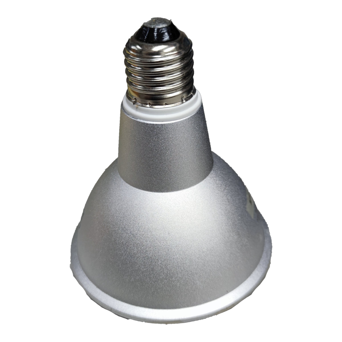 Silver LED light bulb on a white background