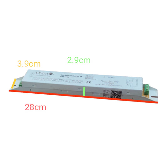 An OAVNI electronic battery pack with dimension labels showing 28cm length, 2.9cm width, and 3.