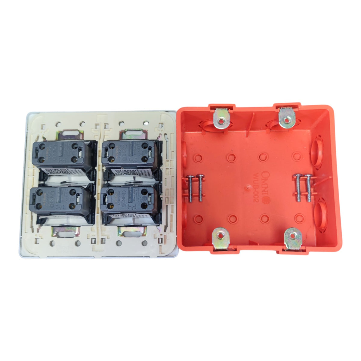 Omni 4 Gang Illuminated Switch 15A 250V Designer Series Graphite DWP-116+DWS-314X4(DG)+WUB-002