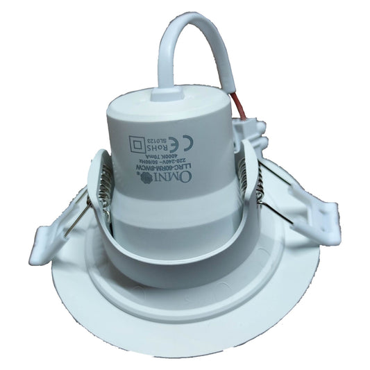 White LED downlight fixture on a white background