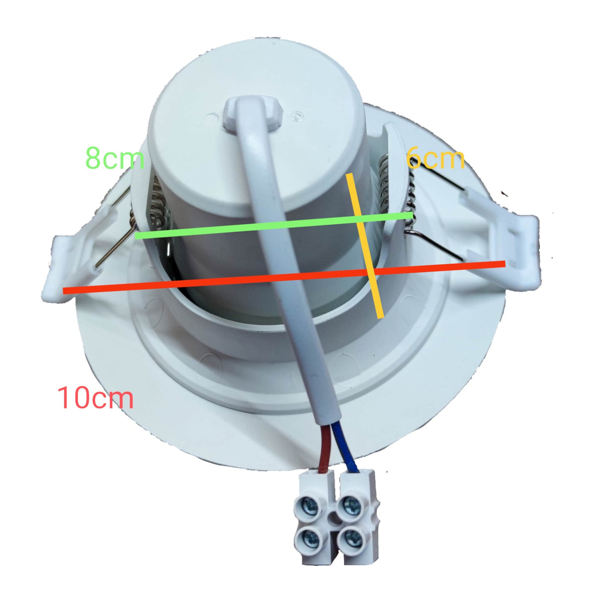 White electrical component with labeled dimensions on a white background