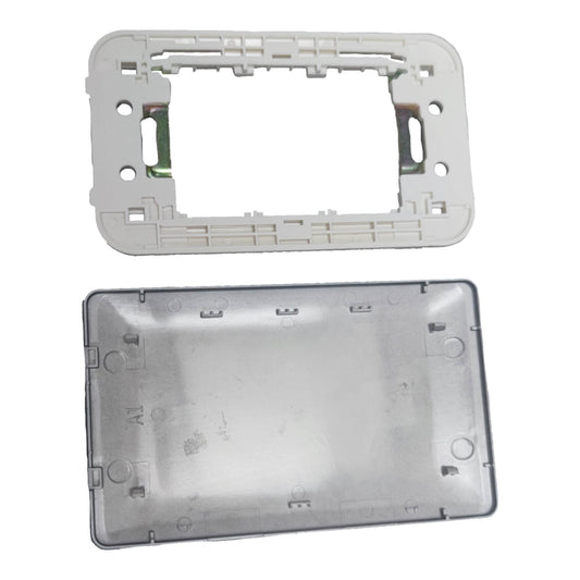 A pair of replacement plastic electrical junction boxes or panel covers, one white top cover and one silver-gray bottom cover, shown on a plain white background.