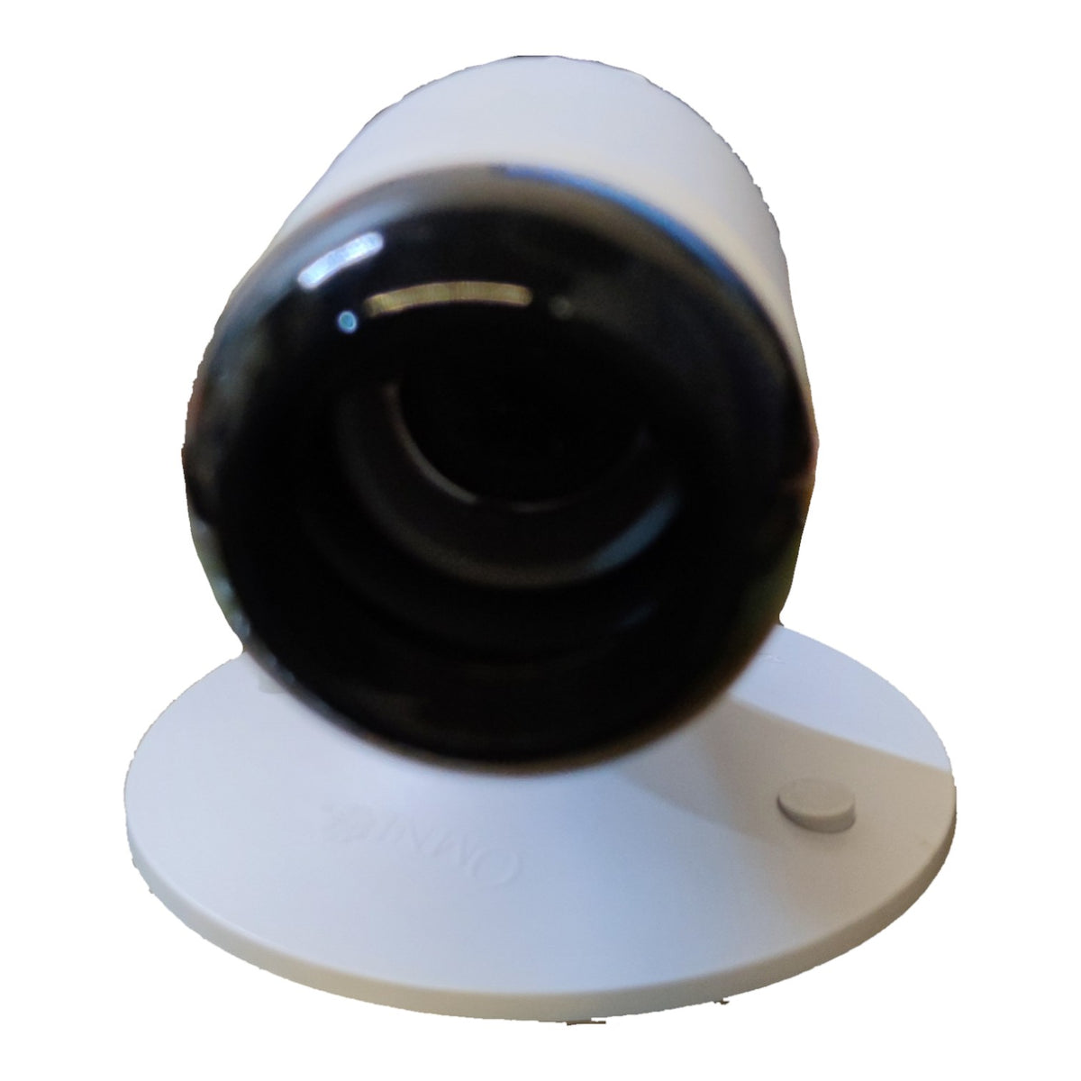 A white dome security camera with a black lens cover, shown on a plain white background.