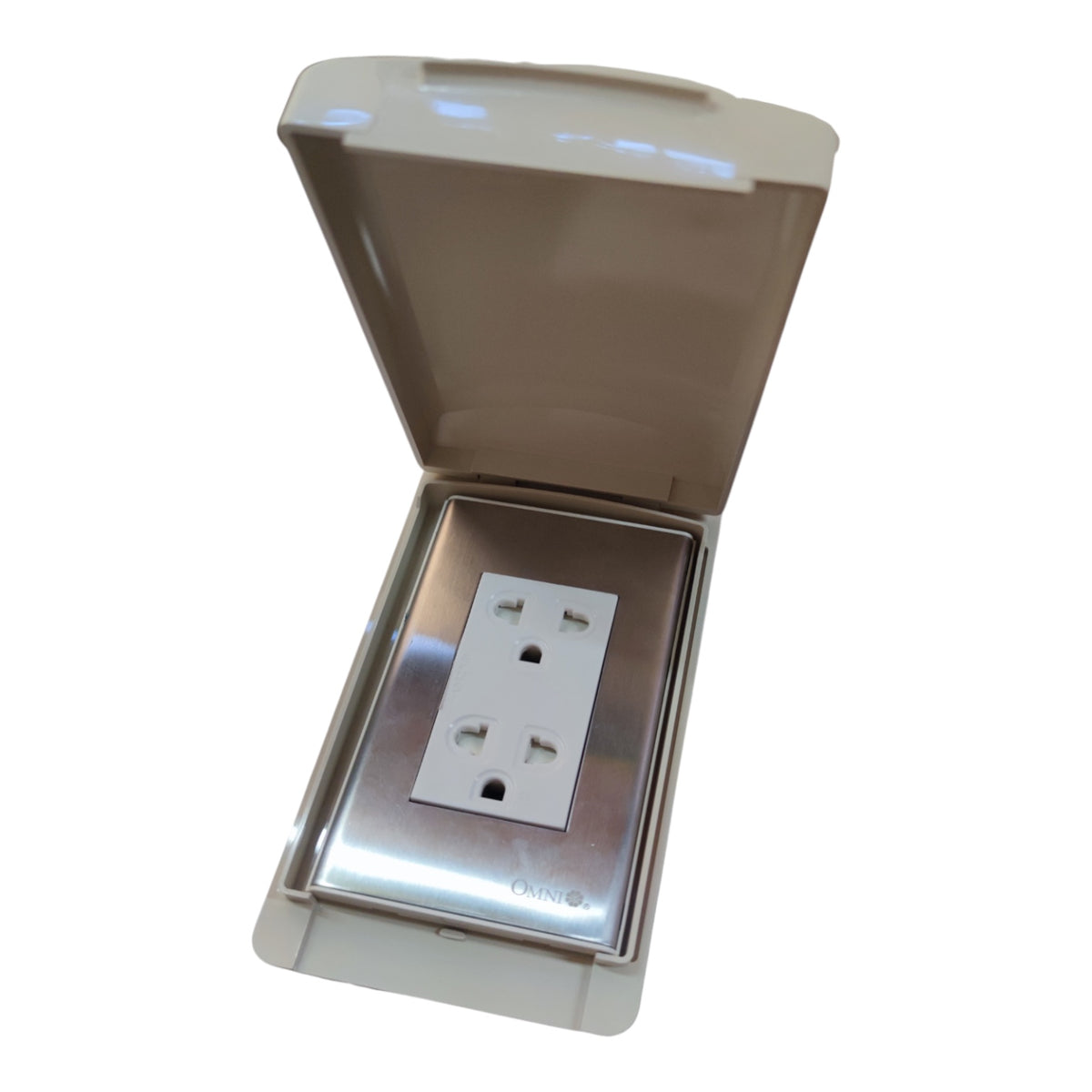 Omni Weatherproof Duplex Universal Outlet 16A 220V with Stainless Plate Cover WPP-602+WWP-113S+WWG-402