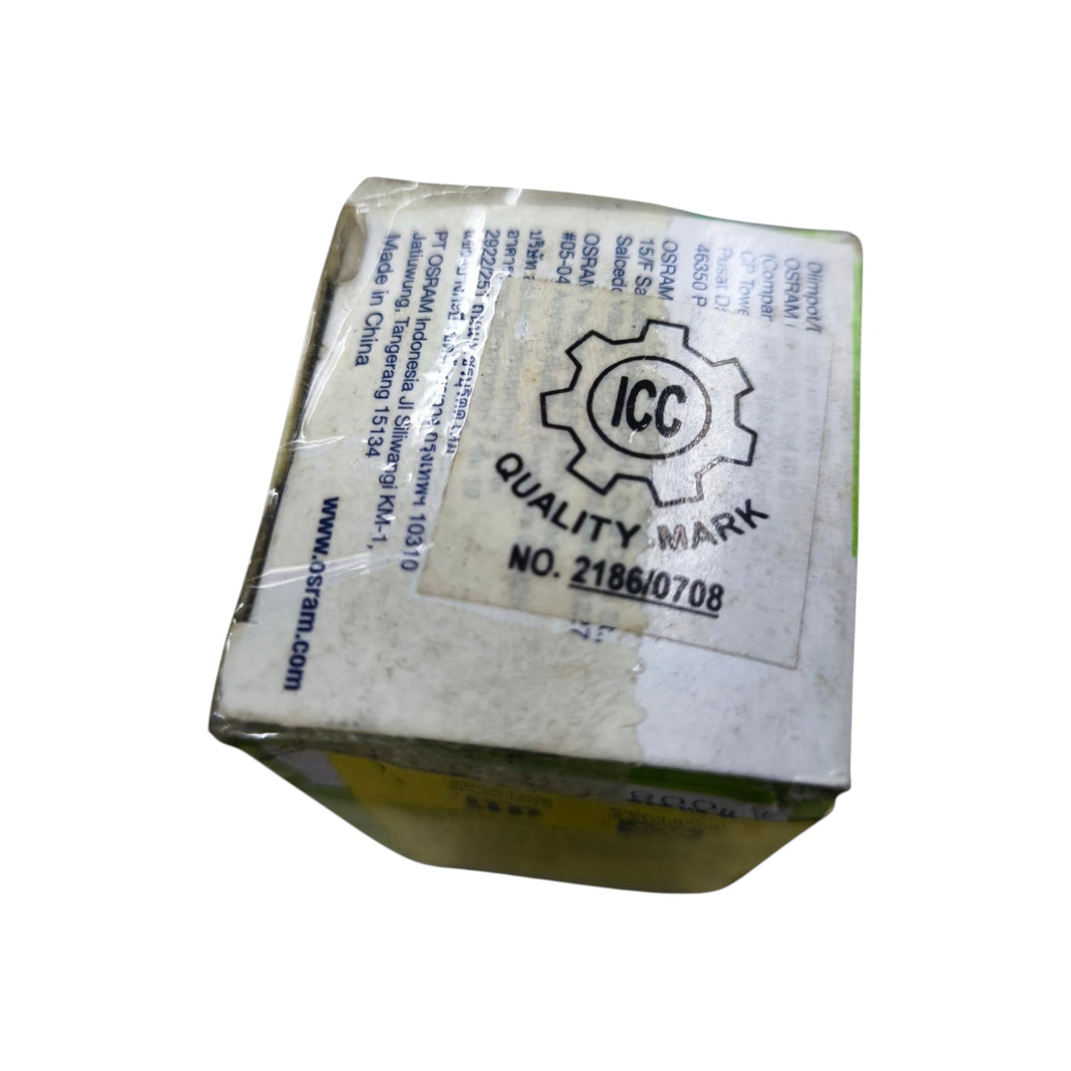 A small rectangular product box with a white ICC Quality Mark label on top, photographed on a plain white background.
