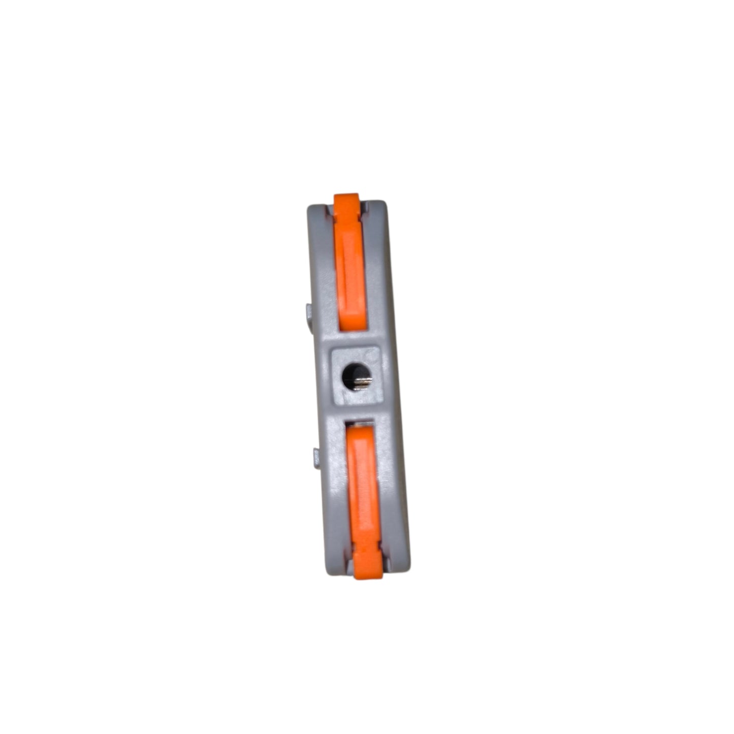 Metallic clip with orange bands on a white background