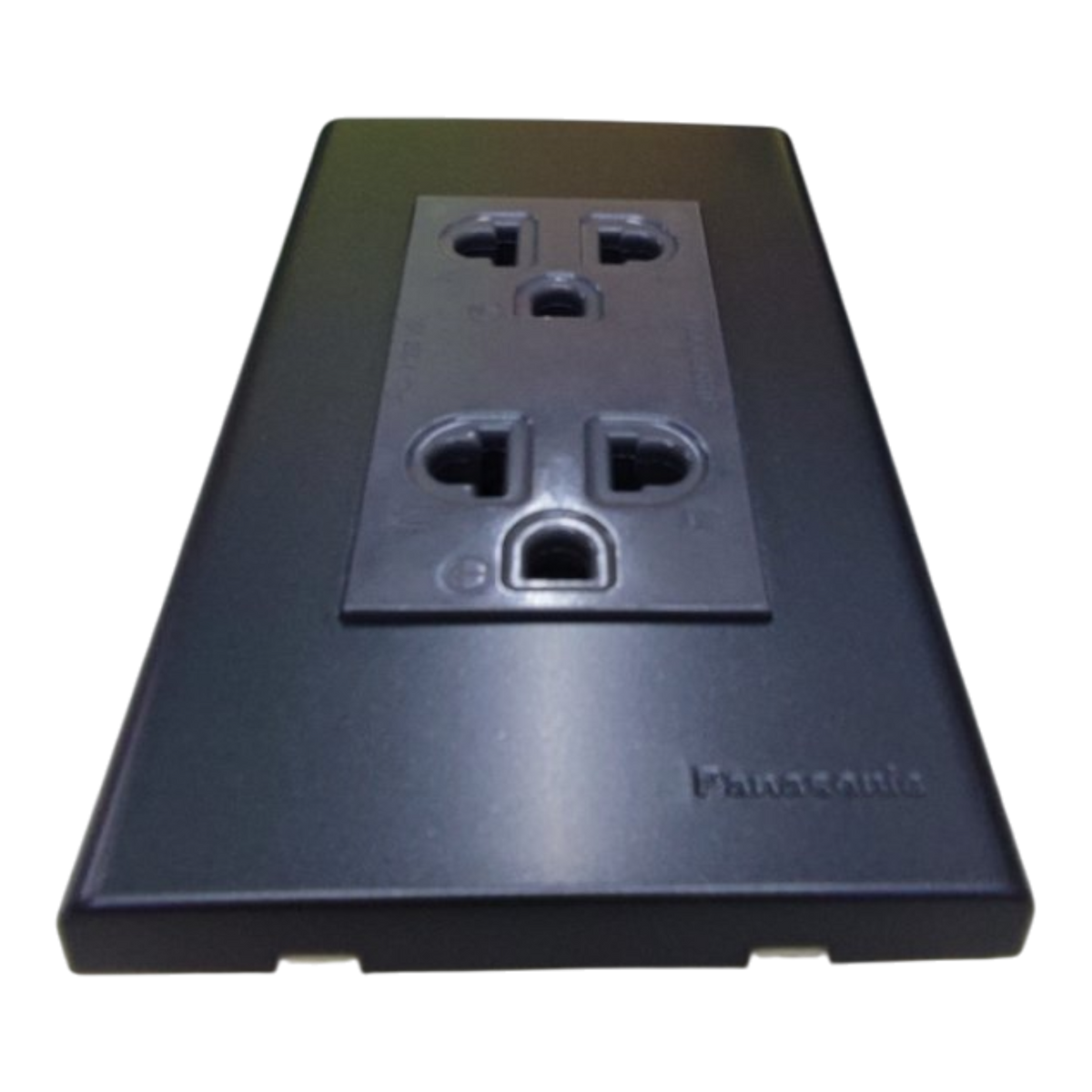 Panasonic Duplex Universal Outlet with Metallic Black Plate Cover , 2 Gang Convenience Outlet with Ground and Plate 16A 250V Wide Color Refina Series Metallic Black WEG6803MB-1/WEG15929H-5