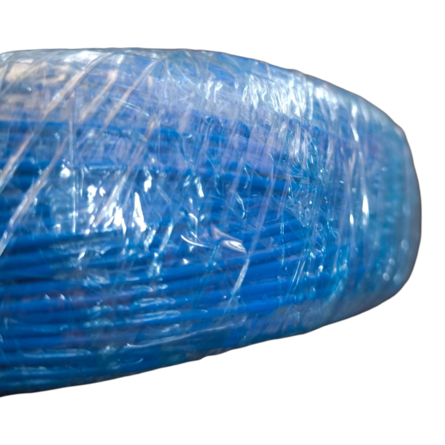 Blue cable coiled on a white background