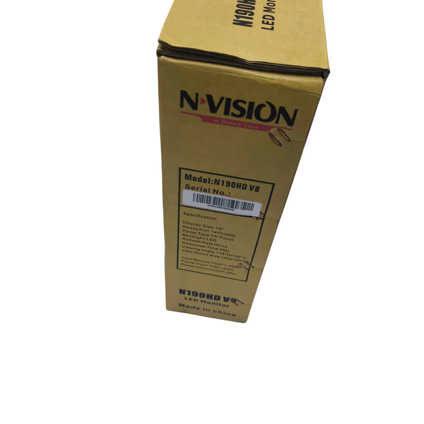 N-Vision 19 Inches LED Monitor 25W 220V 1080P 1440x900 5Ms View Angle 178*H/160*V Vesa Mount Size 100mm x 100mm VGA HDMI N190HD V8
