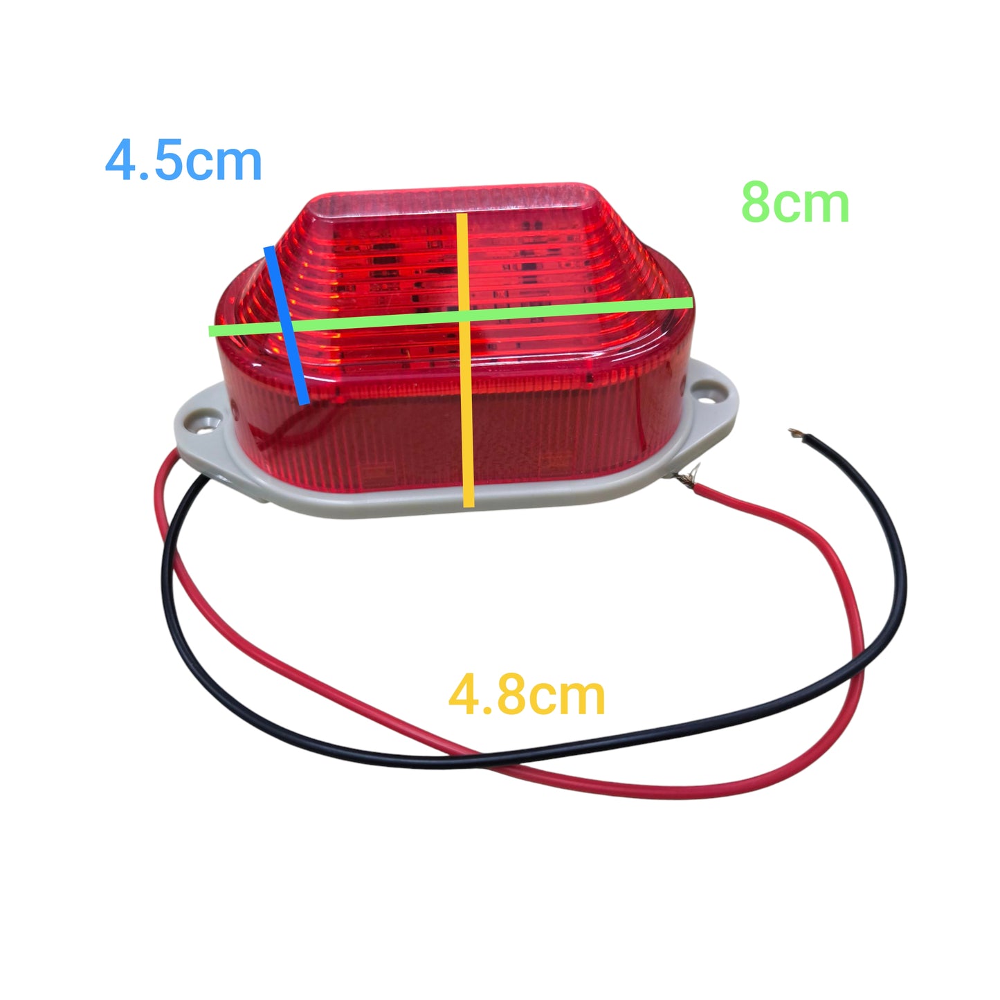 Denko red work and safety light with wiring and dimensions 8cm by 4.8cm by 4.5cm