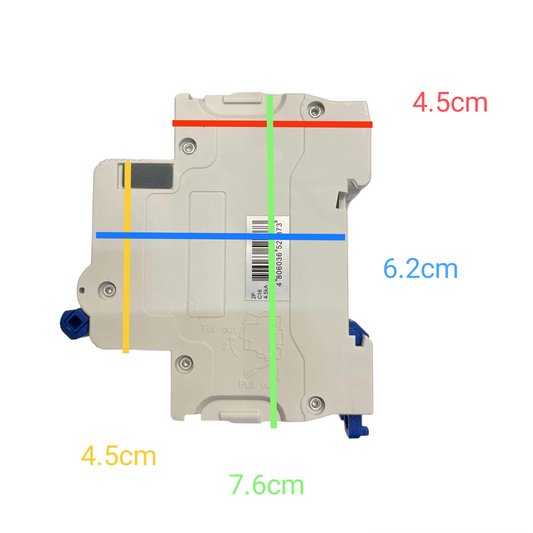 Royu 16A 2 Pole Miniature Circuit Breaker with labeled dimensions for electrical circuitry parts