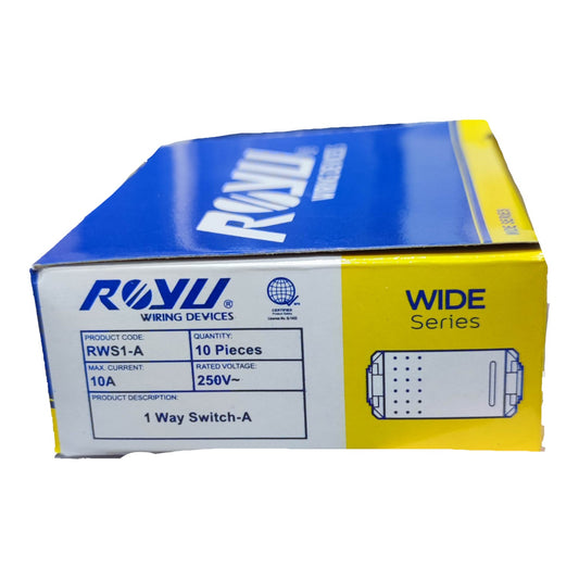 Royu 1 Way Switch Device 10A 250V Wide Series RWS1-A Switch 10pcs per Pack Electx Electrical Supply
