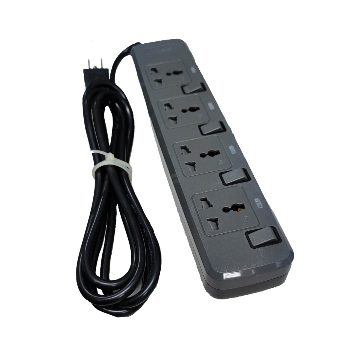 Royu power strip with 4 outlets with individual switch and attached black extension cord