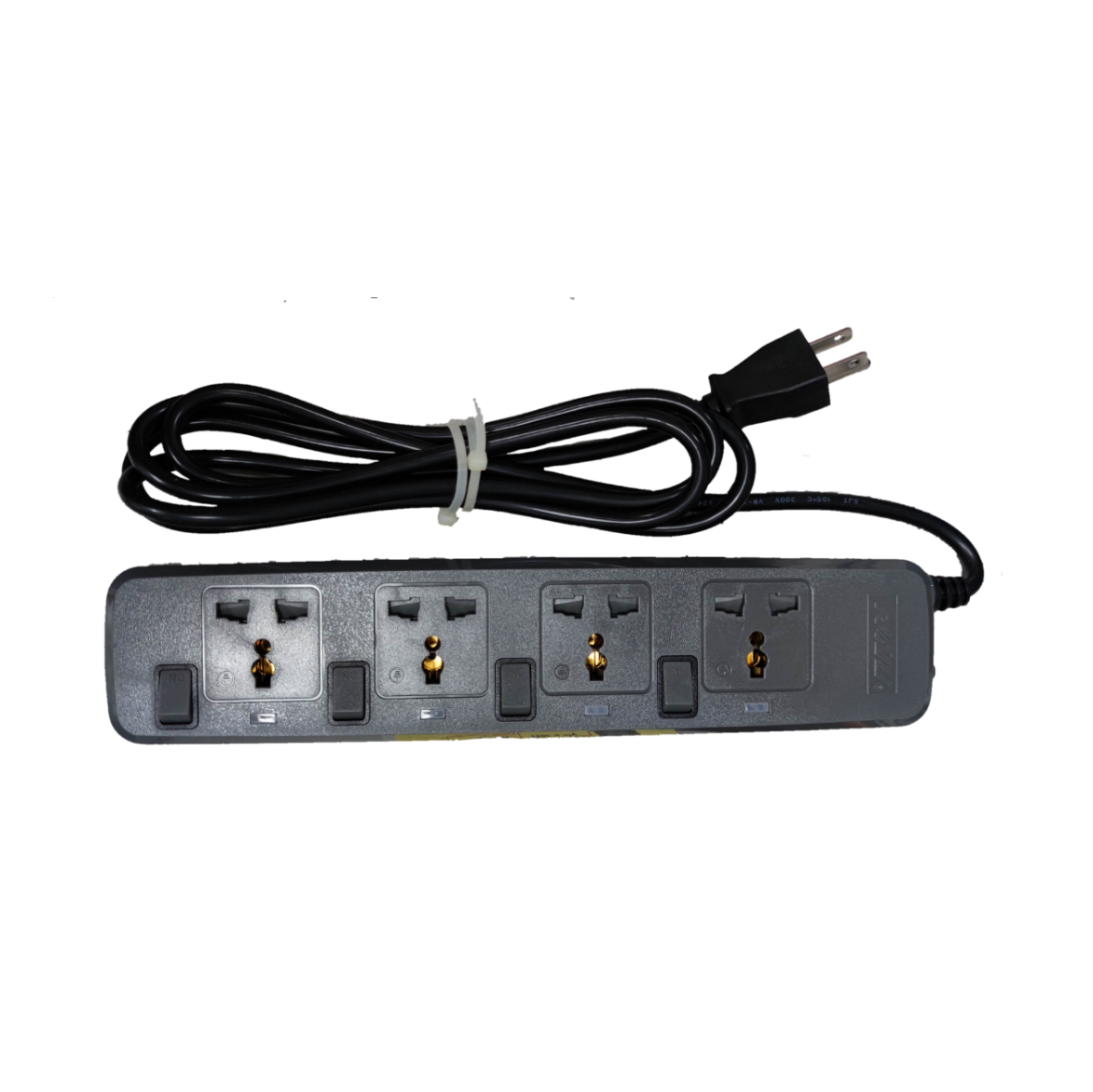 Royu power strip with 4 outlets with individual switch and black extension cord for home and office