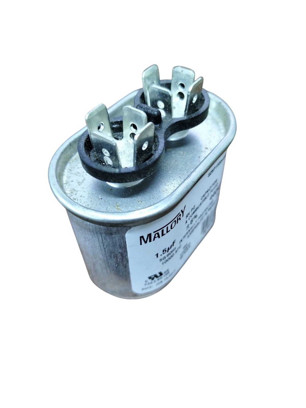 Mallory Oil-Filled Metallized Polypropylene Film Running Capacitor 1.5UF 440V AC 50/60Hz Cylindrical Aluminum Can, With Resin-Sealed Terminals, Assembled in MEXICO