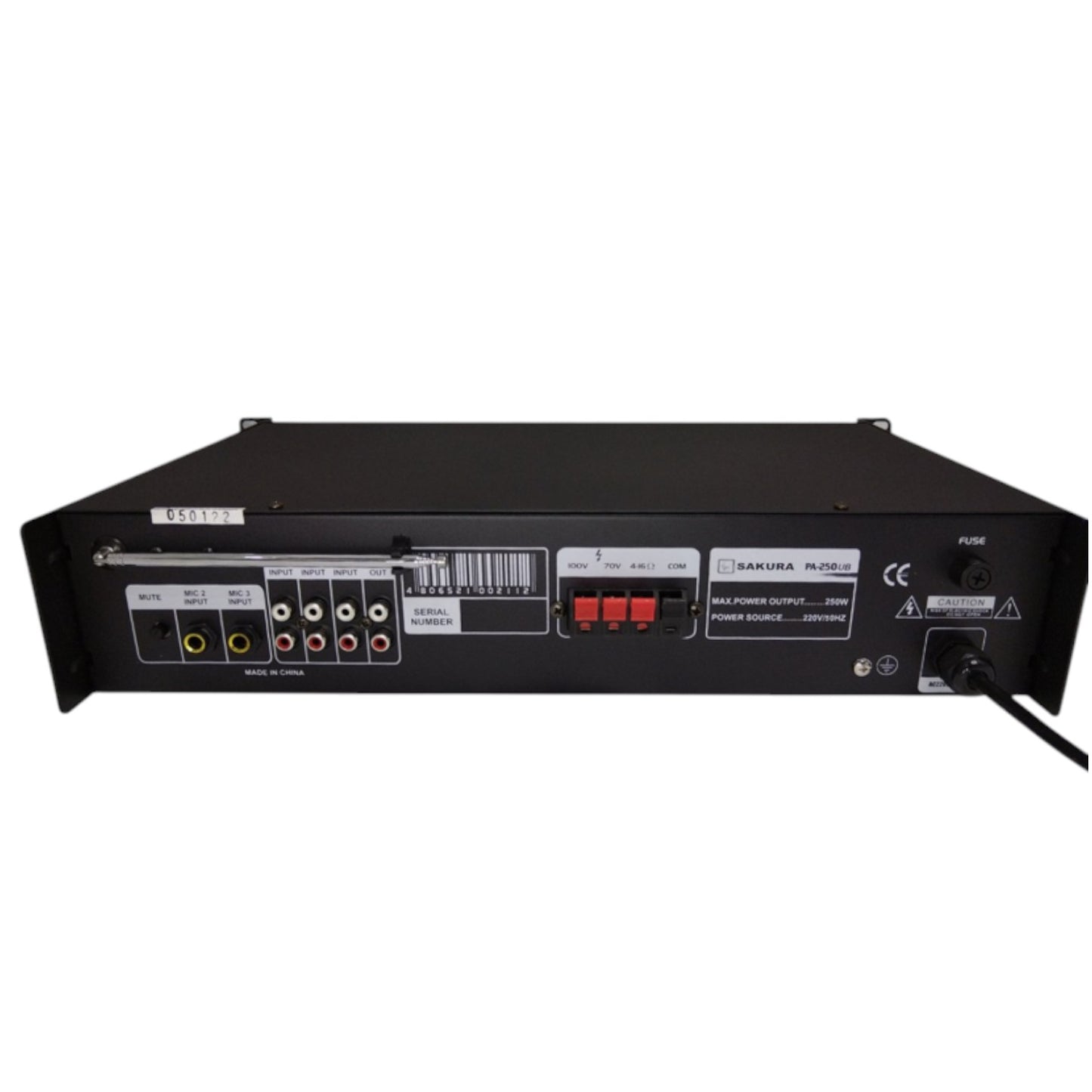 Sakura 250W Public Address Amplifier 220V PA-250UB Bluetooth USB/SD Port FM Tuner Built-in Chime 3 Microphone Input