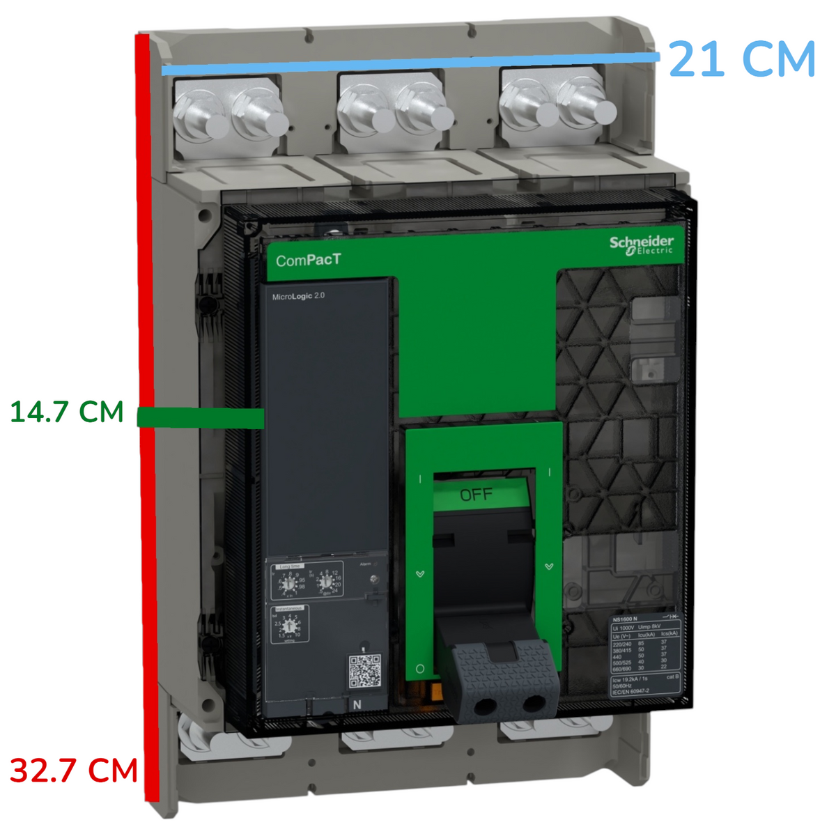 Schneider 1250A 3P Molded Case Circuit Breaker 85KAIC 220V 50Kaic 415V MCCB Fixed Type Compact MicroLogic 2.0 control unit, 1250A 3P