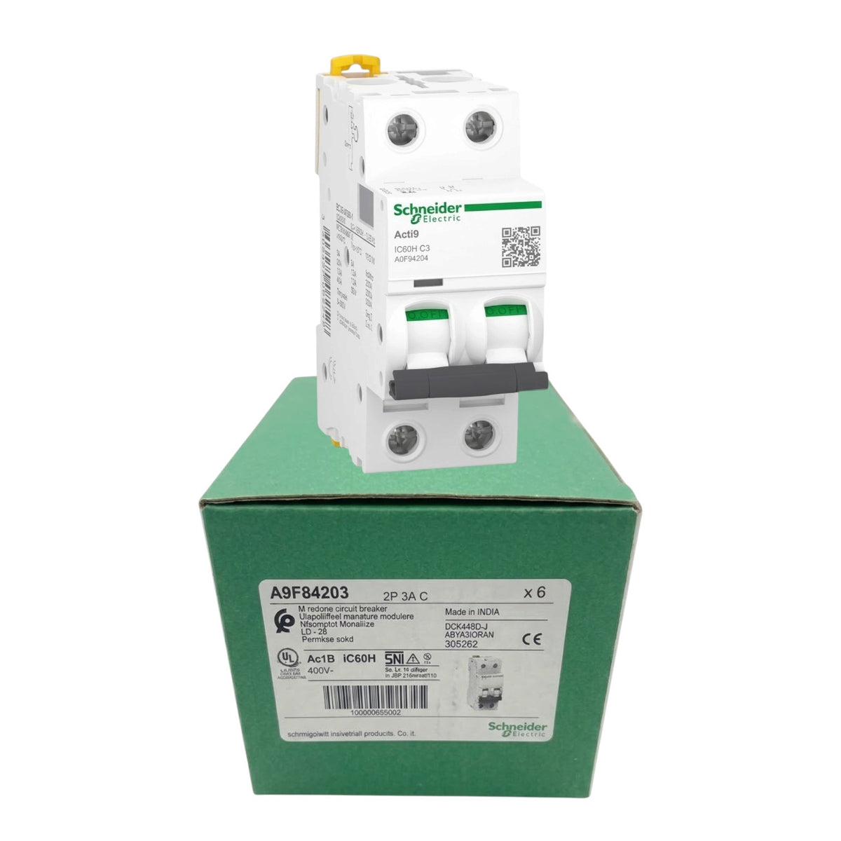 Schneider 3A 2 Pole 30KAIC 220V Miniature Circuit Breaker MCB A9F84203 iC60H C 3A IEC/EN 60898-1