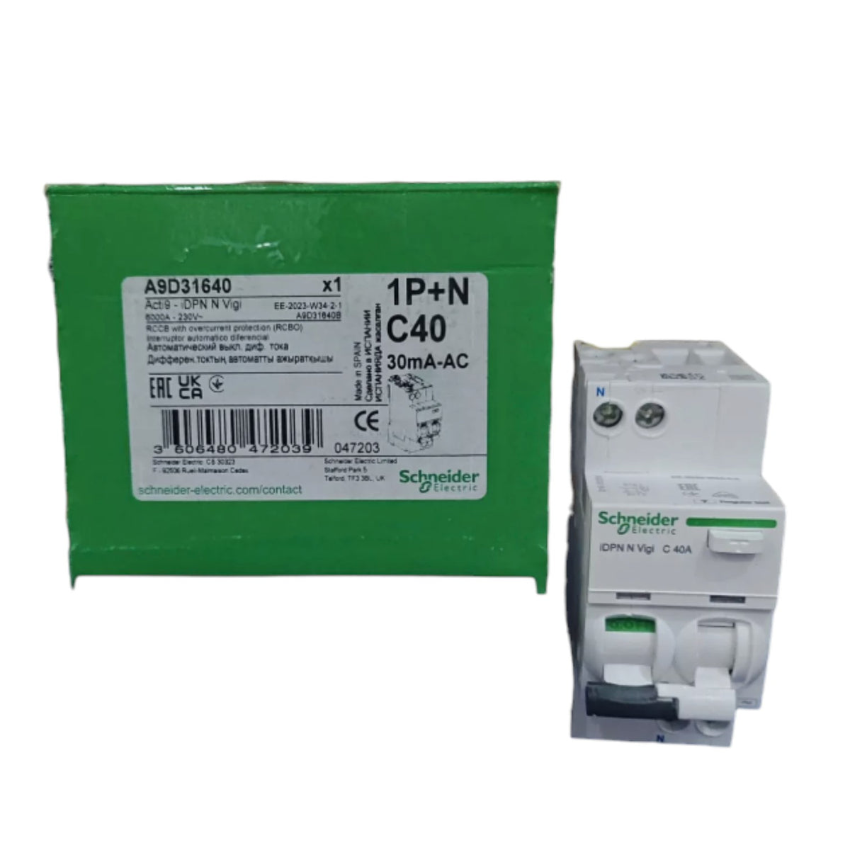 Schneider 40A 1P+N 30mA 240Vac Residual Current Circuit Breakers RCBO Miniature Type with Overload Protection A9D31640 Electx Electrical Supply
