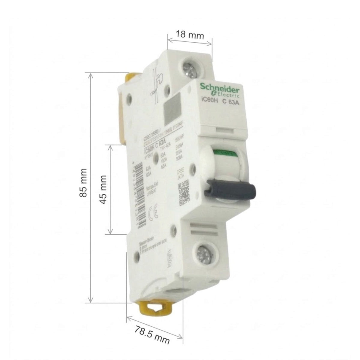 Schneider 63A 1 Pole 15KAIC 220V Miniature Circuit Breaker A9F84163 iC60H C 63A