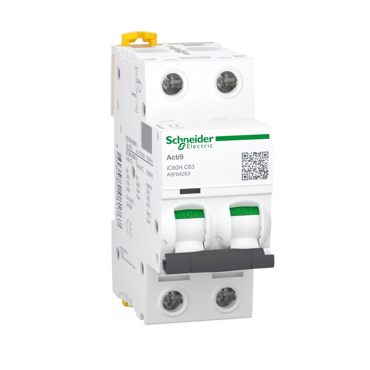 Schneider 63A 2 Pole 30KAIC 220V Miniature Circuit Breaker MCB A9F84263 iC60H C 63A IEC/EN 60898-1