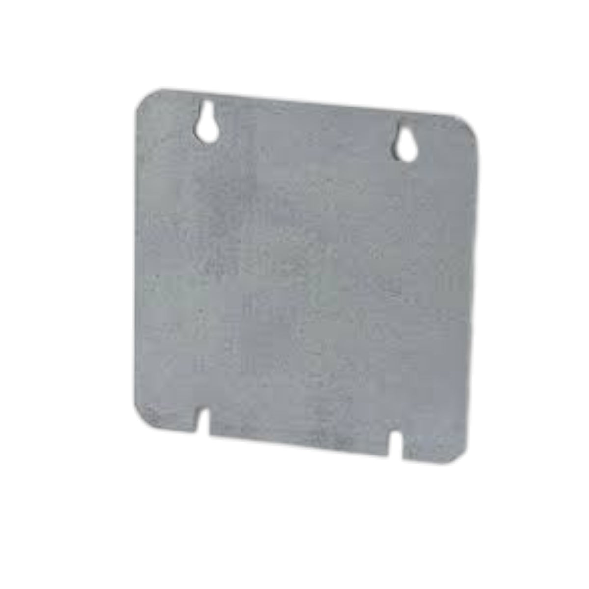 A square gray metal mounting plate with rounded corners, two hanging holes near the top, and two small slots near the bottom, shown on a plain white background.