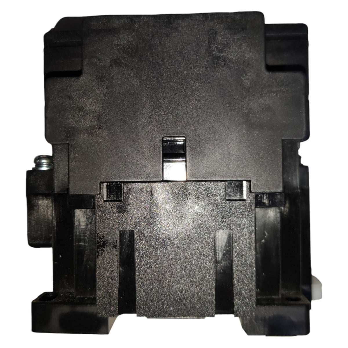 Black mechanical component on a white background