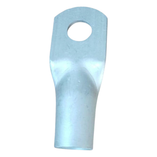 Metal terminal with a hole on a white background