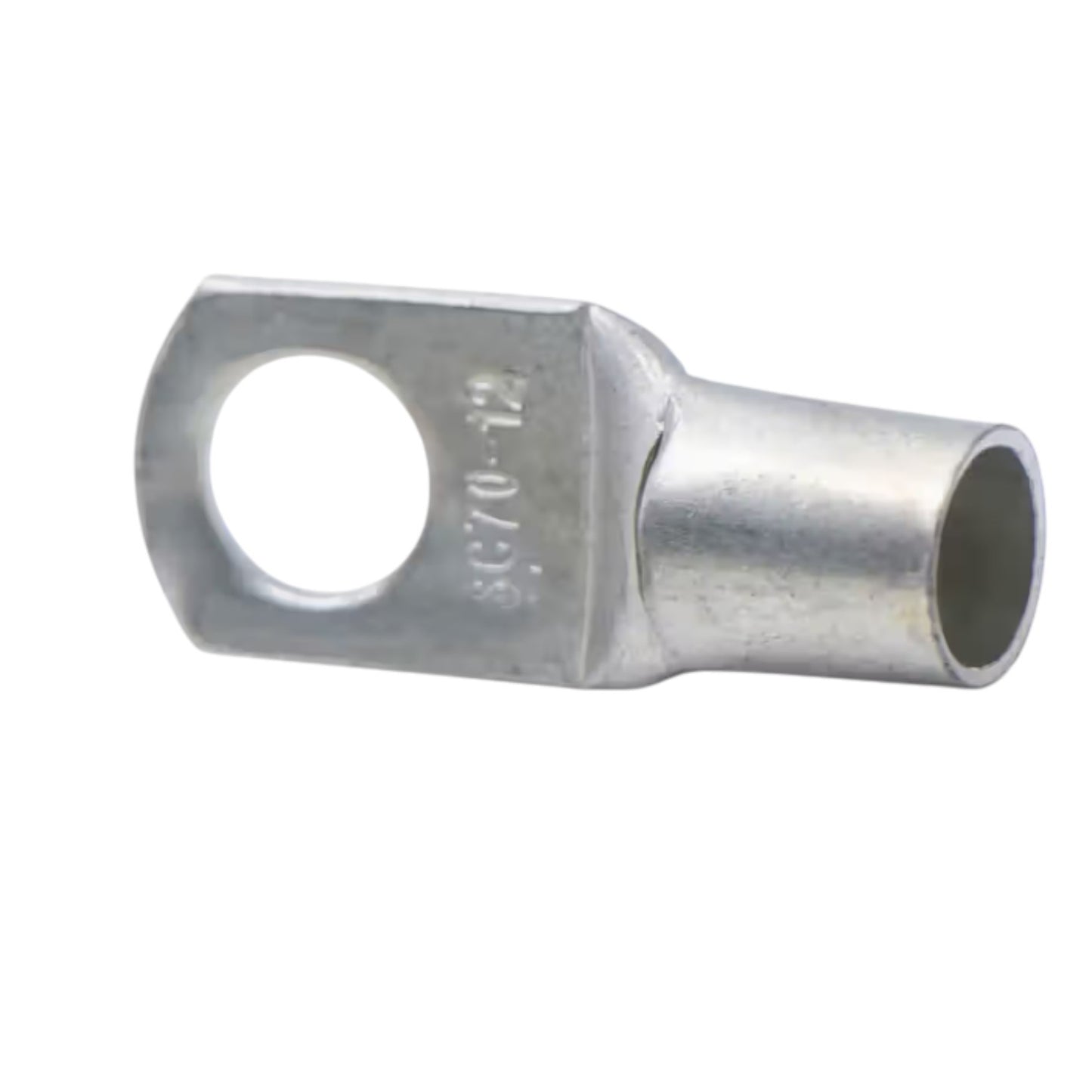 Metal electrical connector on a white background