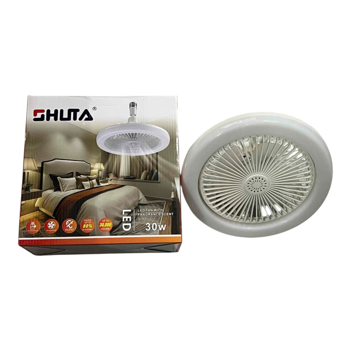 Shuta 30W LED Light with Fan and Fragrance Scent 3 in 1 Daylight 6500K STEF-8801 30W WHITE Electx Electrical Supply