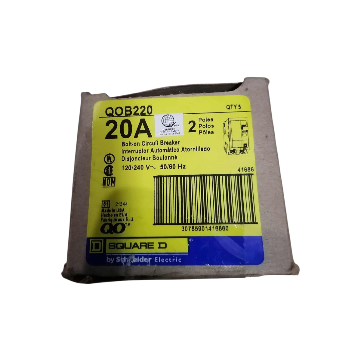 Square D 20A 2P 10KAIC 220V Bolt On Circuit Breaker SE-QOB220