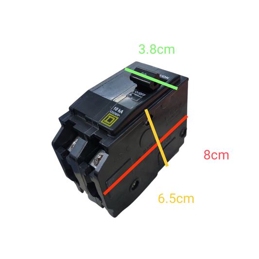 Square D 60 Amp Circuit Breaker 2Pole Plug In with dimensions 3.8cm, 6.5cm, and 8cm for electrical safety