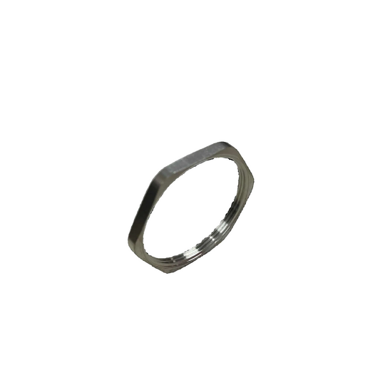 Silver ring with a white stone on a white background Stainless Lock Nut 48mm Inner Thread 5m Electx Electrical SUpplym Thickness Electx Electrical Supply