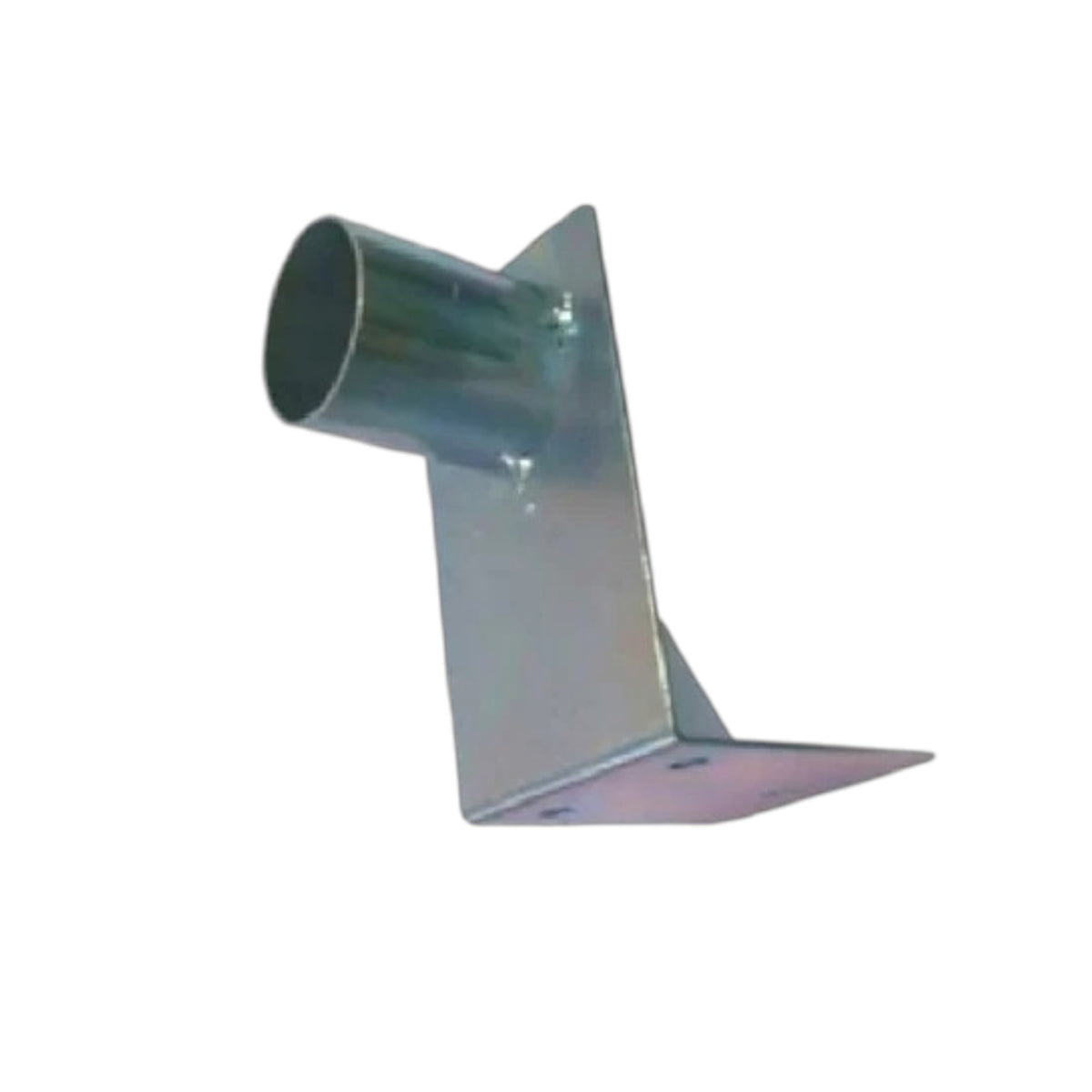 A galvanized steel pipe elbow joint with a 1/2-inch diameter vertical pipe section and a 2x2 inch L-shaped base plate, shown on a plain white background.