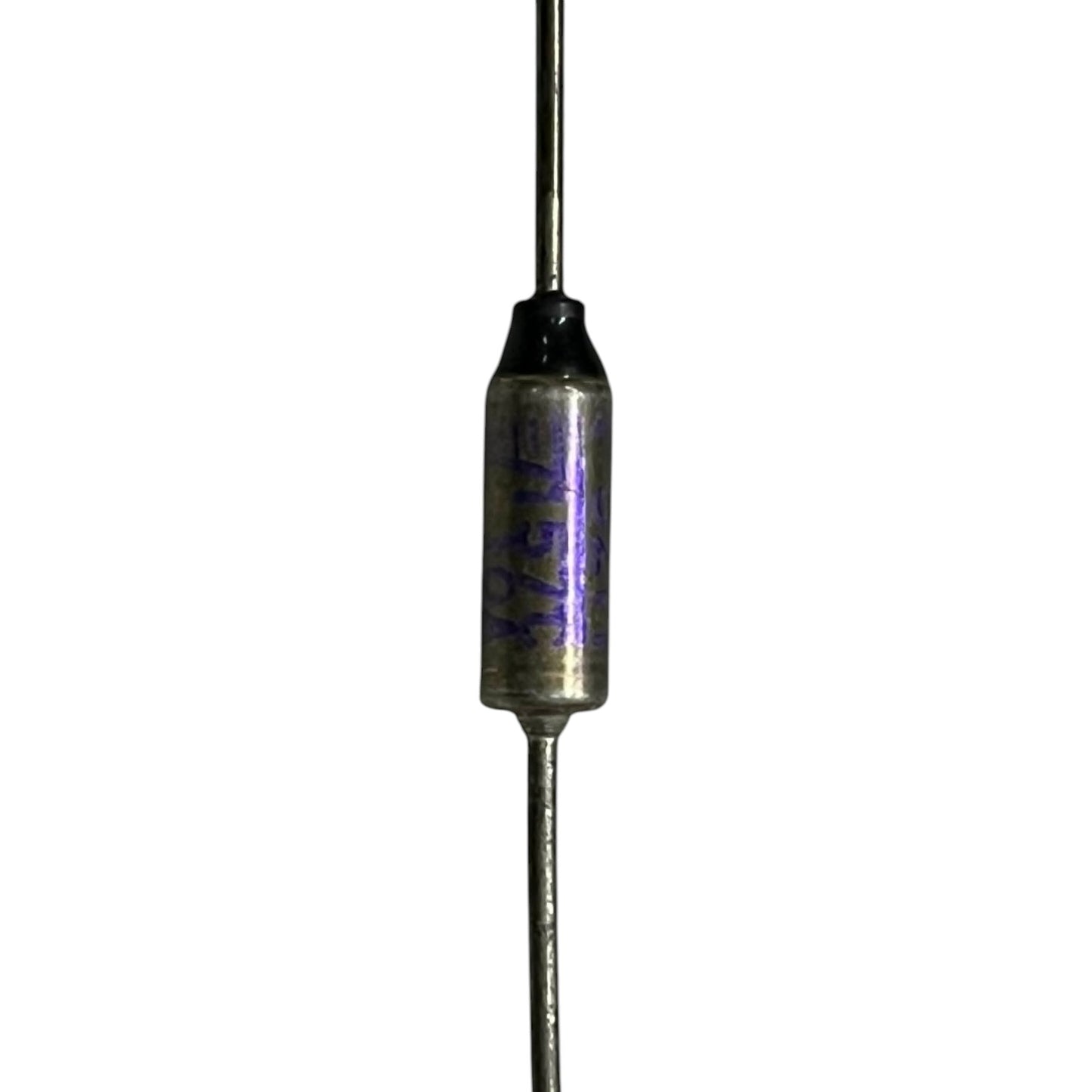 Metallic cylindrical component with text on a white background