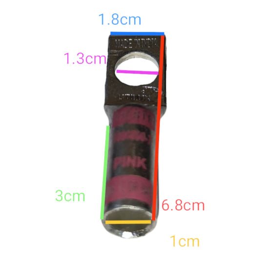 Measurement chart of a pink valve core with labeled dimensions on a white background